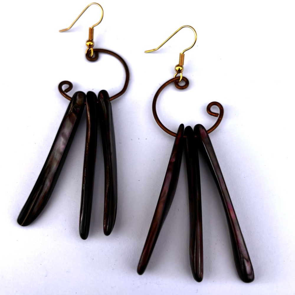 Handcrafted Dark Brown Shell Drop Earrings
